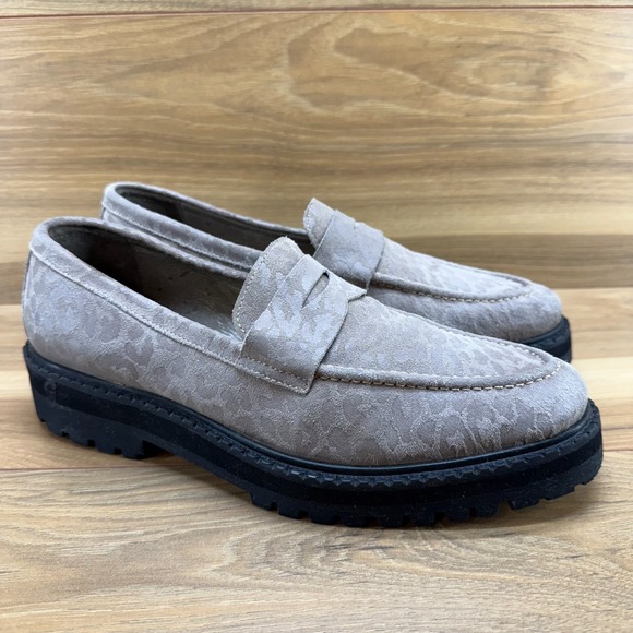 All Saints Shoes - ALL SAINTS Lug Sole Penny Loafers Chunky 10.5 EU 41 Gray Suede Leopard Print